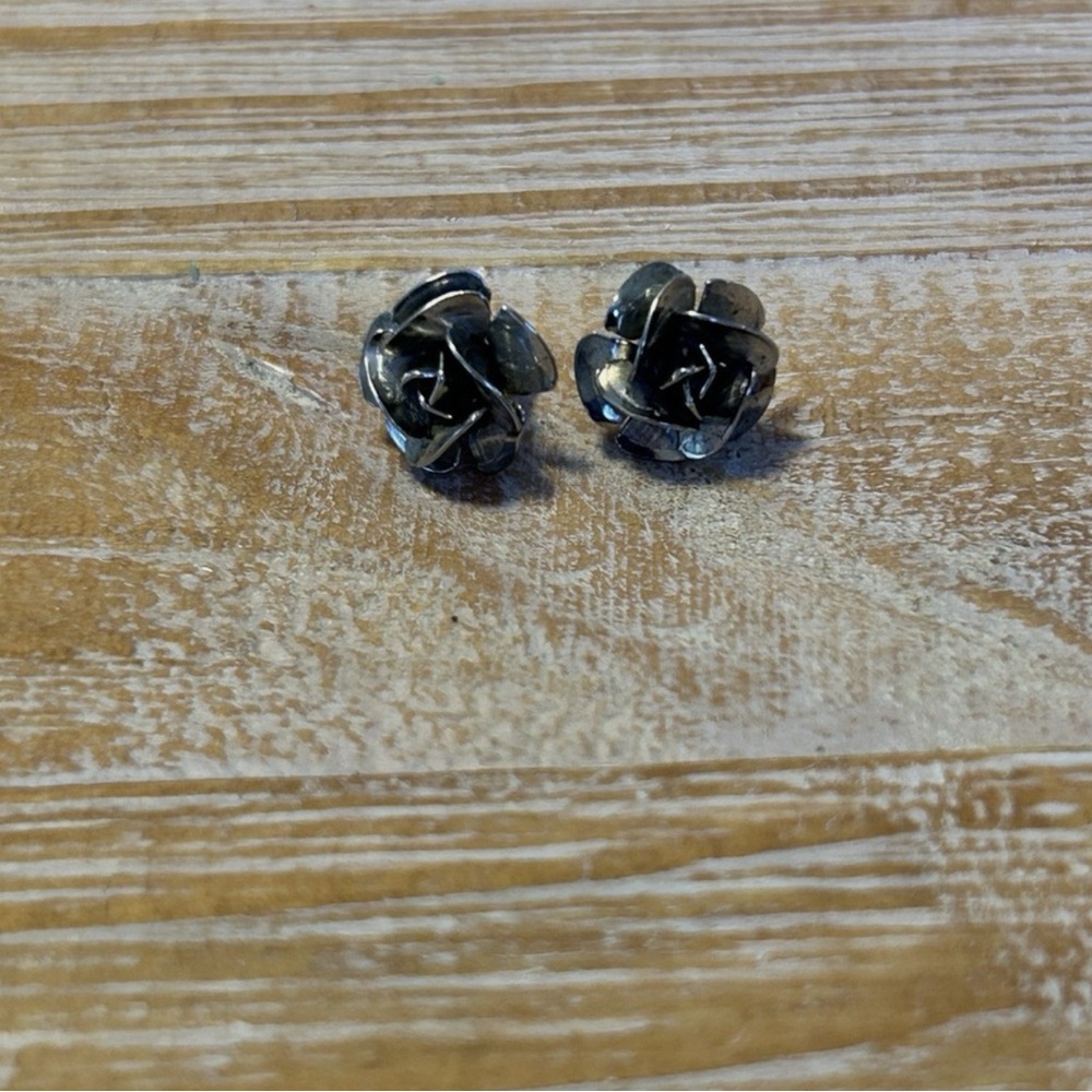 Vintage Silver Rose Stud Earrings